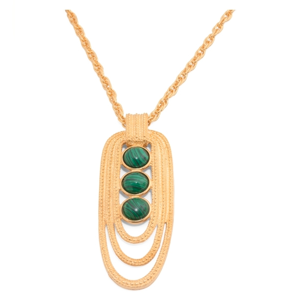 💛🔹️Ben-Amun🔹️ Gold-plated malachite Pendant 31"  Necklace